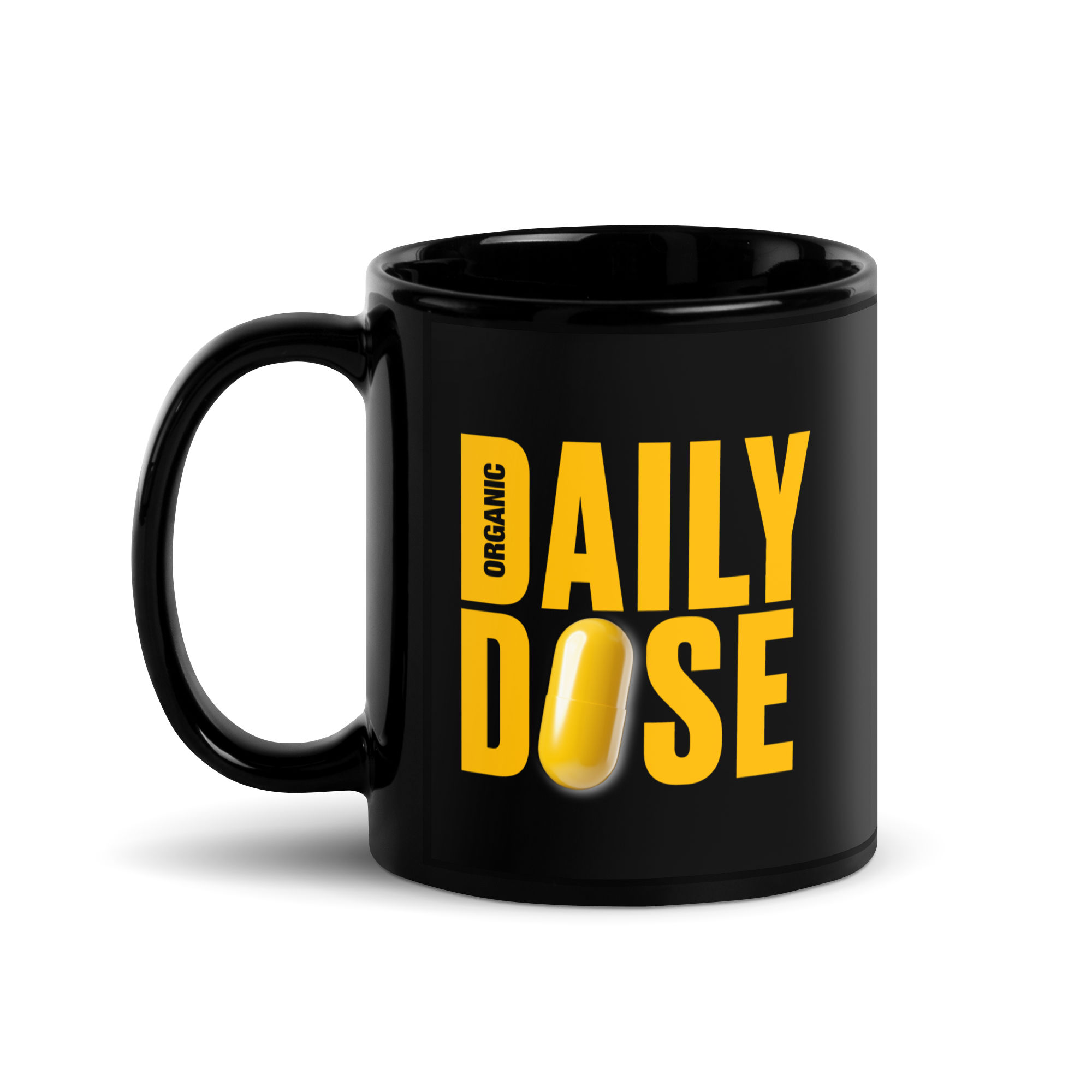 black glossy mug black 11oz handle on left - Daily Dose